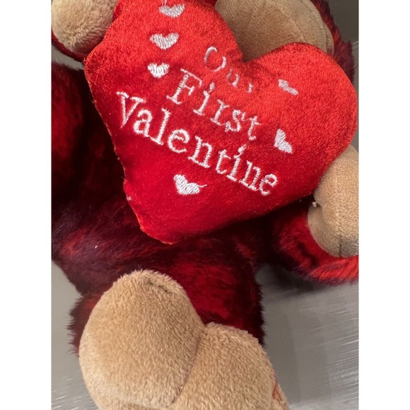 Dan Dee Our First Valentine Red Soft Fuzzy Plush Monkey Holding Heart Pillow 10" - Picture 2 of 6